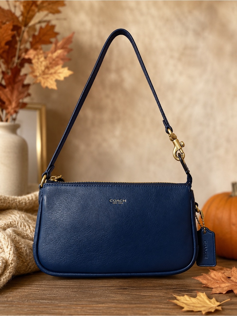 Coach Navy Leather Plaza 18 with Gold Hardware